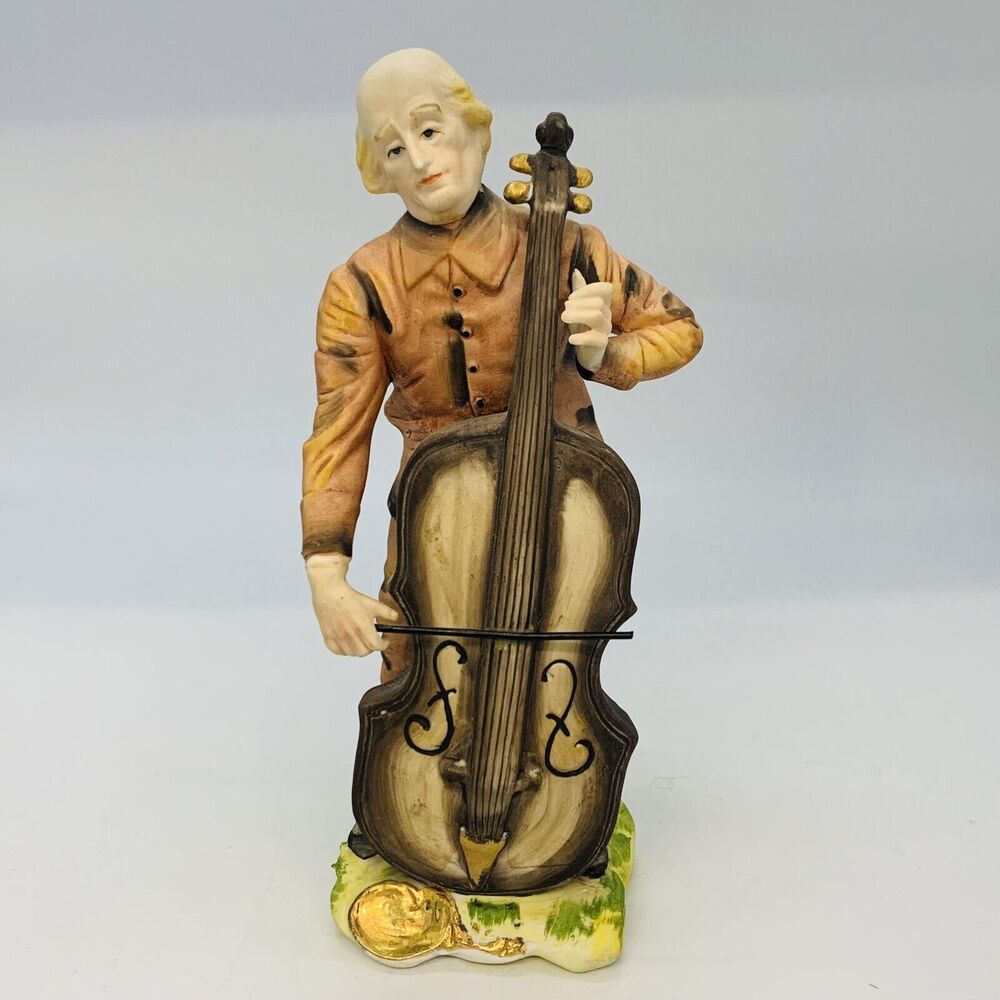 Vtg Original ARNART CREATION Old Man with Cello Figurine, MIJ, porcelain 8"